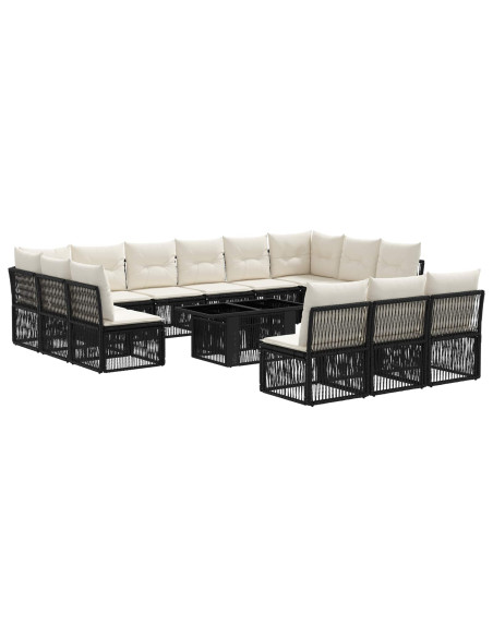 Set Divano da Giardino 14 pz Nero polyrattan