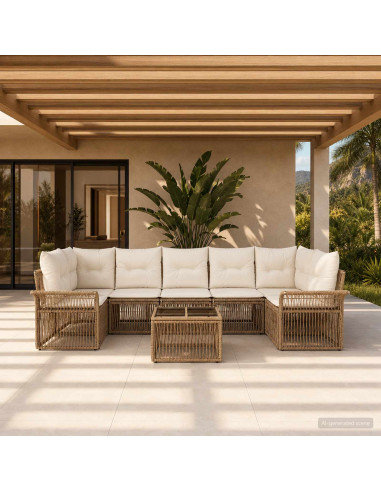 Set Divano da Giardino 8 pz Beige polyrattan
