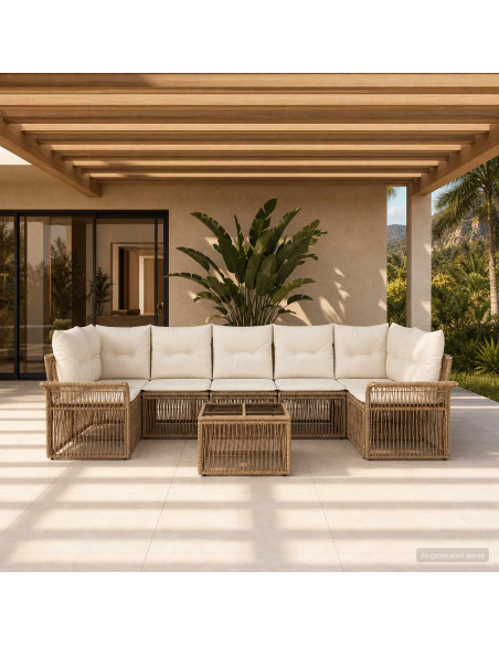 Set Divano da Giardino 8 pz Beige polyrattan