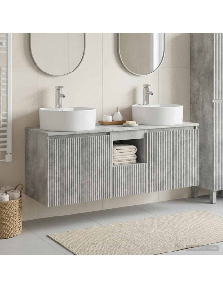 Set di Armadi da Bagno 3 pz Grigio Cemento 49,5 x 44,5 x 65 cm