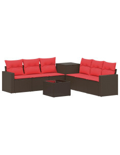 Set di divani 8 pz Marrone e Rosso Rattan sintetico e Acciaio 2