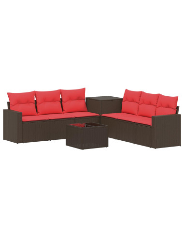 Set di divani 8 pz Marrone e Rosso Rattan sintetico e Acciaio