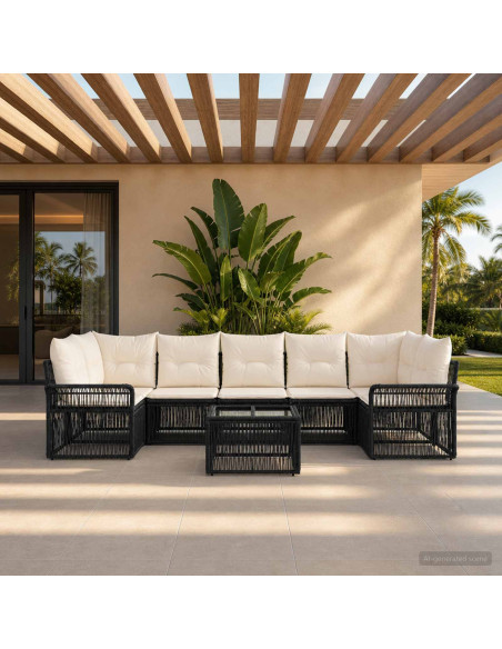 Set Divano da Giardino 8 pz Nero polyrattan