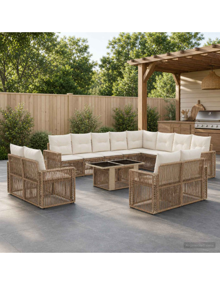 Set Divano da Giardino 13 pz Beige e Bianco Crema polyrattan
