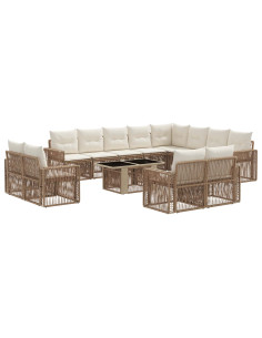 Set Divano da Giardino 13 pz Beige e Bianco Crema polyrattan 2