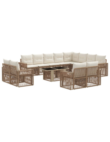 Set Divano da Giardino 13 pz Beige e Bianco Crema polyrattan