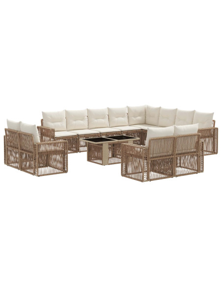 Set Divano da Giardino 13 pz Beige e Bianco Crema polyrattan