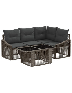 Set Divano da Giardino 5 pz Grigio e Grigio Scuro polyrattan 2