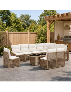 Set Divano da Giardino 11 pz Beige e Bianco Crema polyrattan