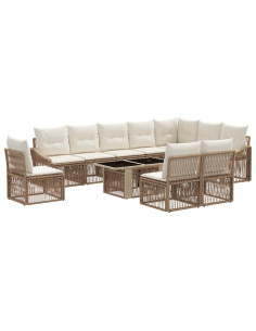 Set Divano da Giardino 11 pz Beige e Bianco Crema polyrattan 2
