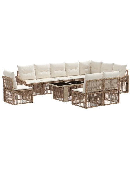 Set Divano da Giardino 11 pz Beige e Bianco Crema polyrattan
