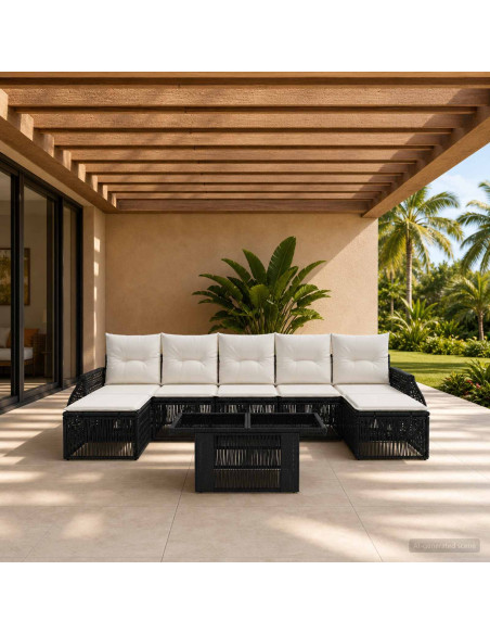 Set Divano da Giardino 8 pz Nero e Bianco Crema polyrattan