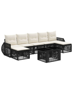 Set Divano da Giardino 8 pz Nero e Bianco Crema polyrattan 2