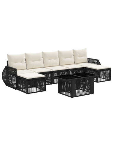 Set Divano da Giardino 8 pz Nero e Bianco Crema polyrattan
