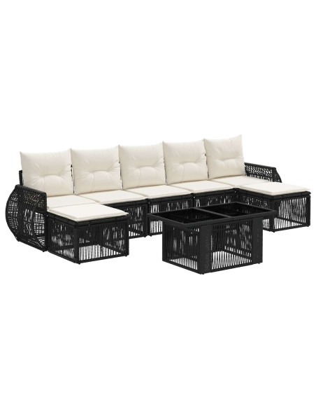 Set Divano da Giardino 8 pz Nero e Bianco Crema polyrattan