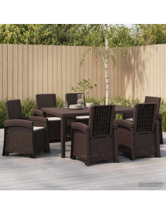 Set da Pranzo per Giardino 7 pz Marrone e Grigio Chiaro PP