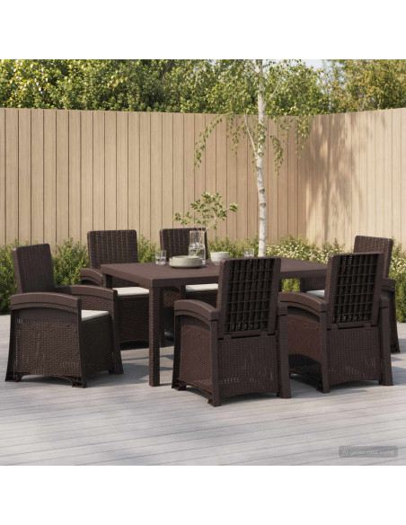 Set da Pranzo per Giardino 7 pz Marrone e Grigio Chiaro PP
