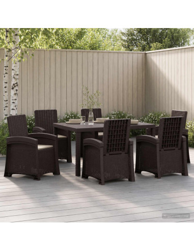 Set da Pranzo per Giardino 7 pz Marrone e Tortora PP