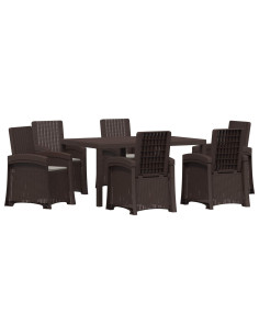 Set da Pranzo per Giardino 7 pz Marrone e Grigio Chiaro PP 2