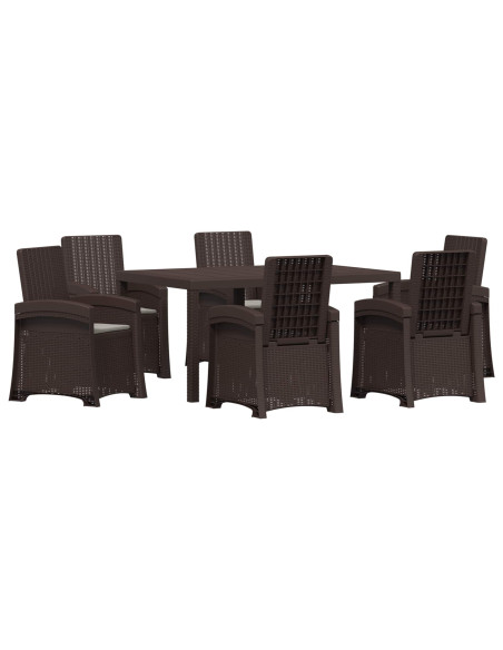 Set da Pranzo per Giardino 7 pz Marrone e Grigio Chiaro PP