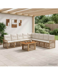 Set Divano da Giardino 10 pz Naturale e Bianco Crema polyrattan