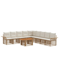 Set Divano da Giardino 10 pz Naturale e Bianco Crema polyrattan 2