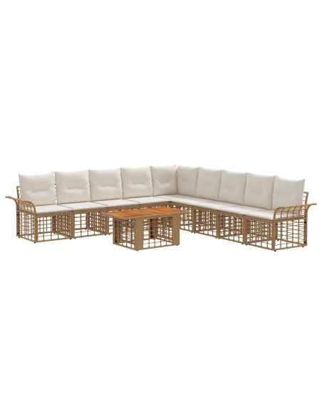 Set Divano da Giardino 10 pz Naturale e Bianco Crema polyrattan