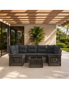 Set Divano da Giardino 7 pz Grigio polyrattan