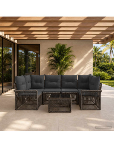 Set Divano da Giardino 7 pz Grigio polyrattan