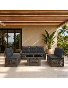 Set Divano da Giardino 8 pz Grigio e Grigio Scuro polyrattan