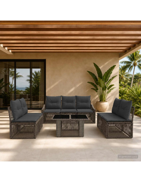 Set Divano da Giardino 8 pz Grigio e Grigio Scuro polyrattan