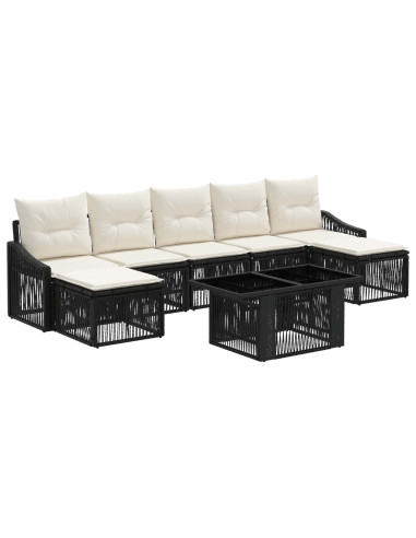 Set Divano da Giardino 8 pz Nero e Bianco Crema polyrattan