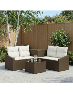 Set di divani 6 pz Marrone e Bianco Crema