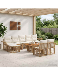Set Divano da Giardino 10 pz Naturale e Bianco Crema polyrattan