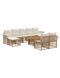 Set Divano da Giardino 10 pz Naturale e Bianco Crema polyrattan 2