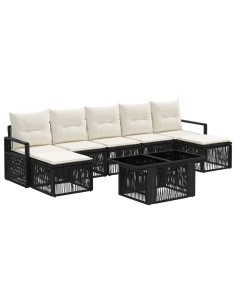 Set Divano da Giardino 8 pz Nero e Bianco Crema polyrattan 2