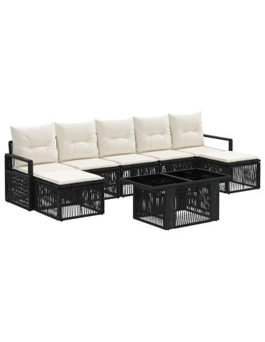 Set Divano da Giardino 8 pz Nero e Bianco Crema polyrattan