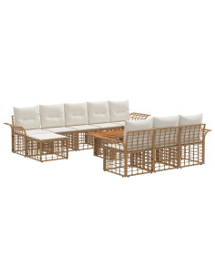Set Divano da Giardino 11 pz Naturale e Bianco Crema polyrattan 2