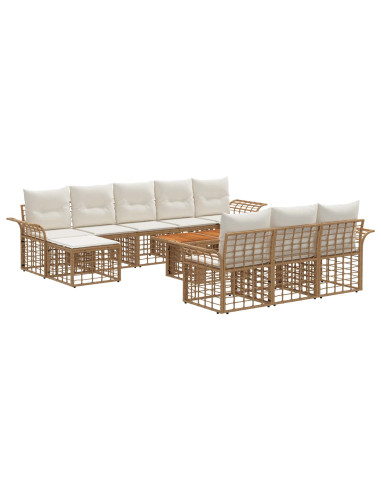 Set Divano da Giardino 11 pz Naturale e Bianco Crema polyrattan