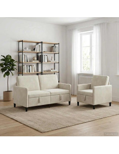 Set di Divani con Storage 2 pz Crema Poliestere