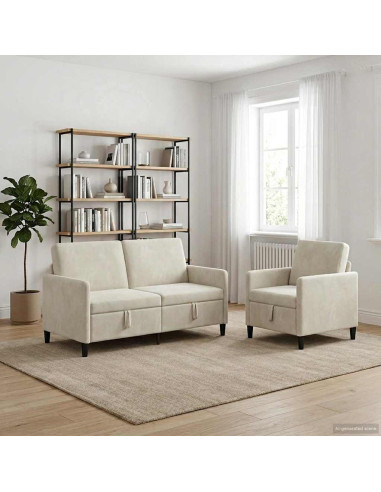 Set di Divani con Storage 2 pz Crema Poliestere