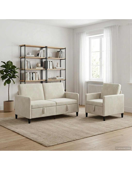 Set di Divani con Storage 2 pz Crema Poliestere