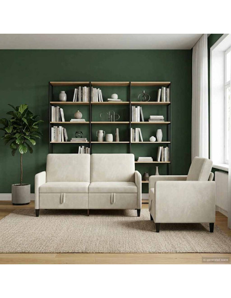 Set di Divani con Storage 2 pz Crema Poliestere