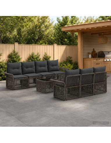 Set Divano da Giardino 8 pz Grigio polyrattan