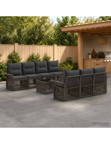 Set Divano da Giardino 8 pz Grigio polyrattan