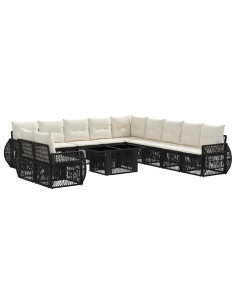 Set Divano da Giardino 12 pz Nero e Bianco Crema polyrattan 2