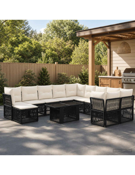 Set Divano da Giardino 12 pz Nero polyrattan