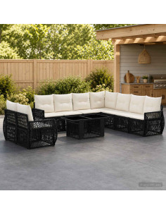 Set Divano da Giardino 10 pz Nero e Bianco Crema polyrattan