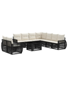 Set Divano da Giardino 10 pz Nero e Bianco Crema polyrattan 2