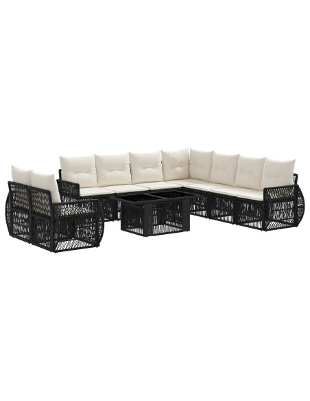 Set Divano da Giardino 10 pz Nero e Bianco Crema polyrattan
